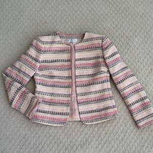 Tahari ASL Pink Striped Tweed Open-Front Blazer